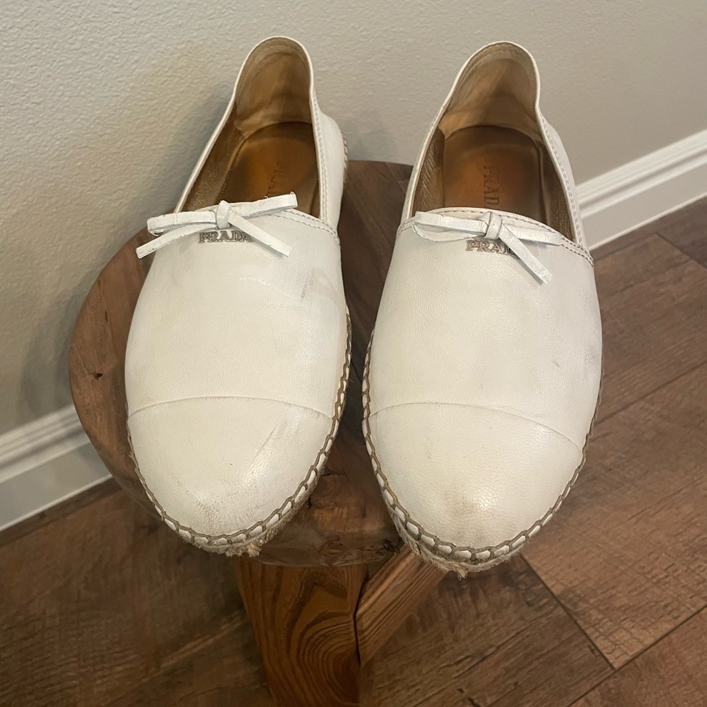 Prada White Leather Calfskin Espadrilles